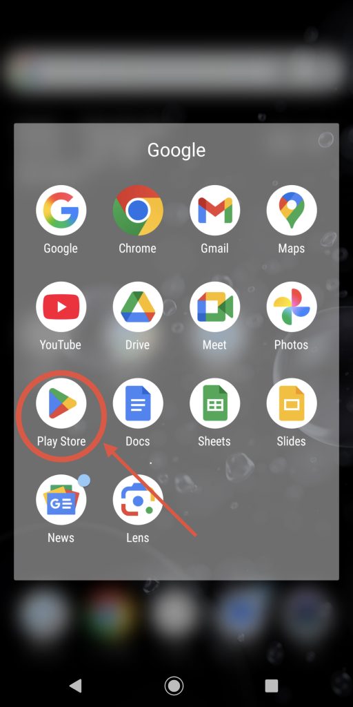 Opening the Google Play Store app to redeem a Google Play gift card redeem code