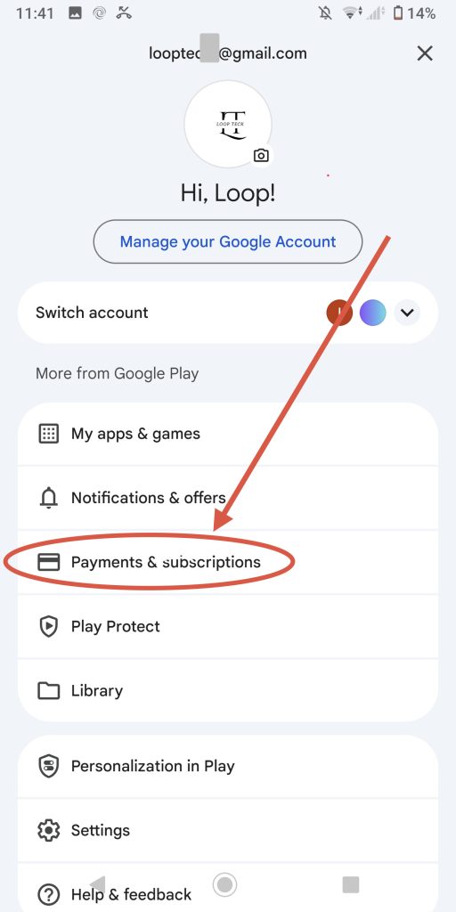 Selecting the redeem option to use a Google Play gift card redeem code