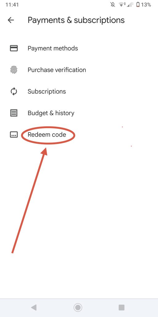 Entering a Google Play gift card redeem code correctly in the Play Store