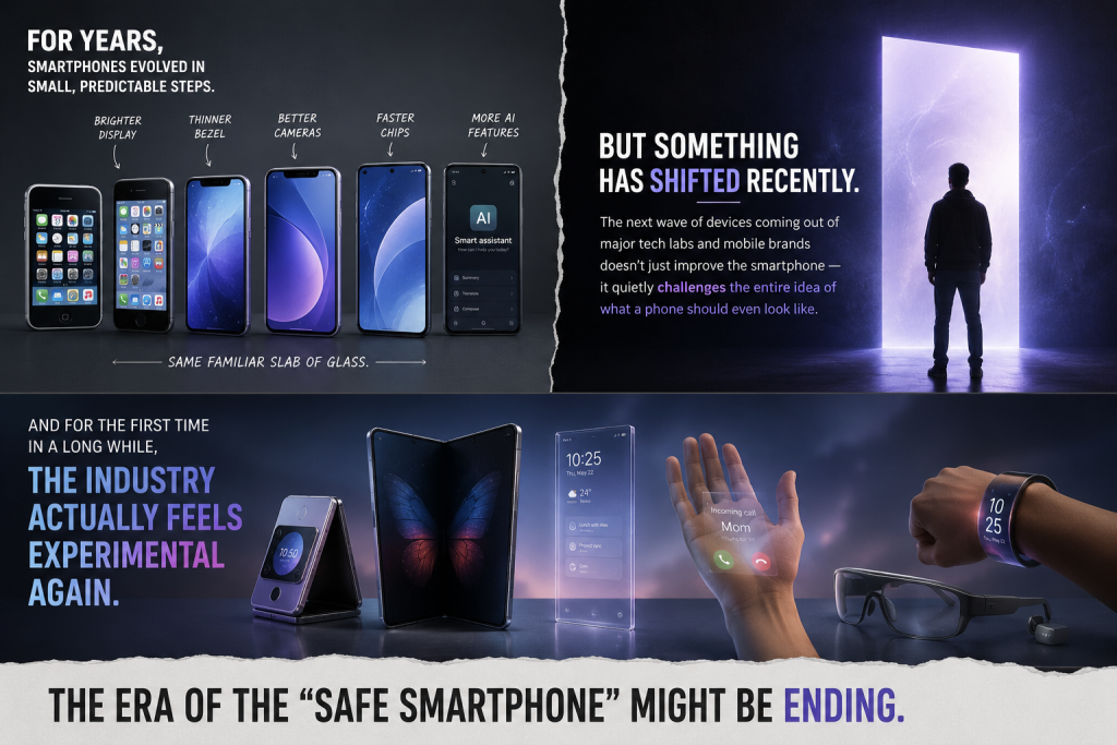 Futuristic smartphone concept with transparent display and AI-powered interface