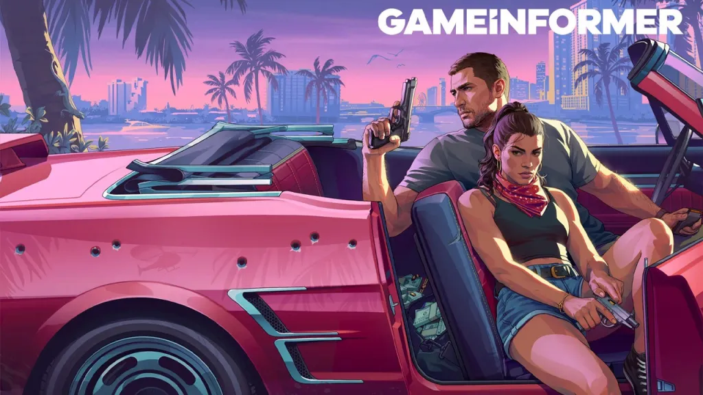 GTA 6 Game Informer cover artwork featuring Jason and Lucia