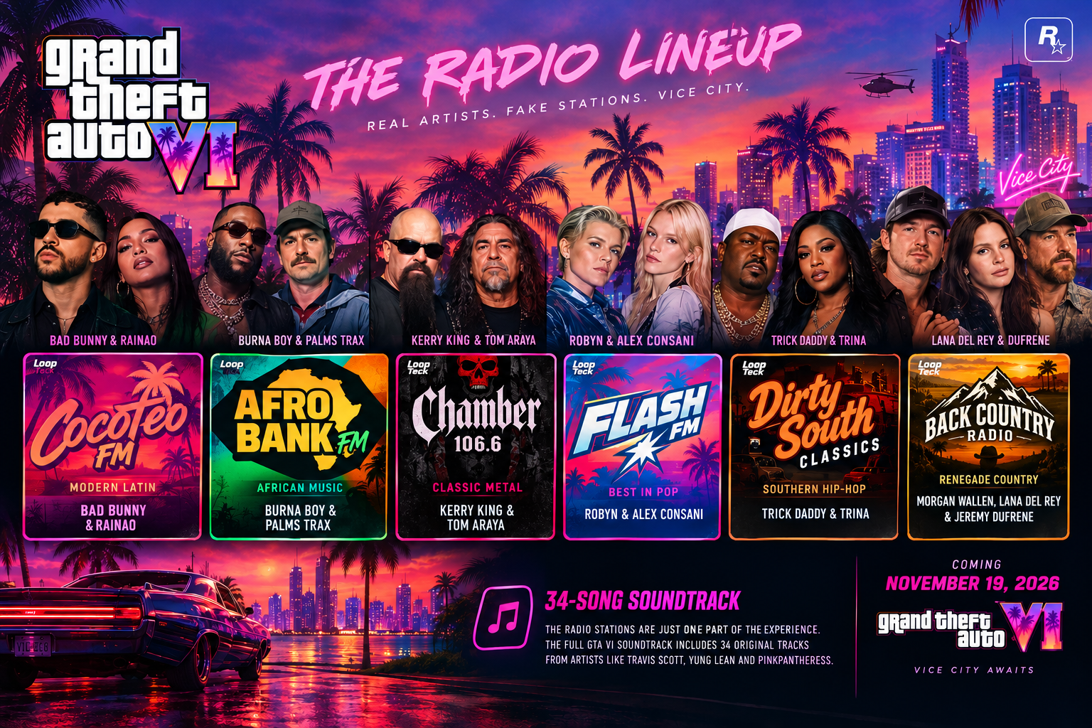 GTA VI Radio Stations Will Feature Lana Del Rey, Bad Bunny and Robyn