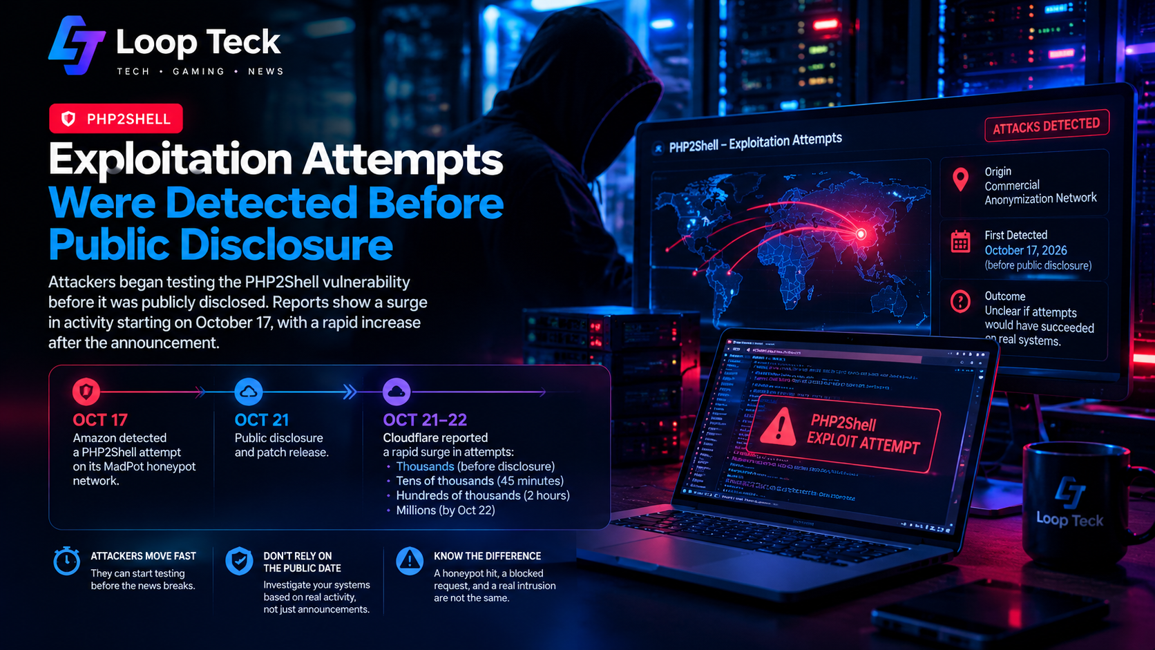 Cybersecurity analysts reviewing server logs and investigating suspicious requests.
